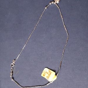 10K White Gold Mirrored Beads, Links and High Polish Heart Charm Ankle Bracelet